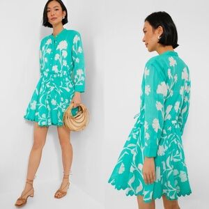 NWT Tuckernuck Juliet Dunn Jade Long Sleeve Beach Dress in Majorelle Print